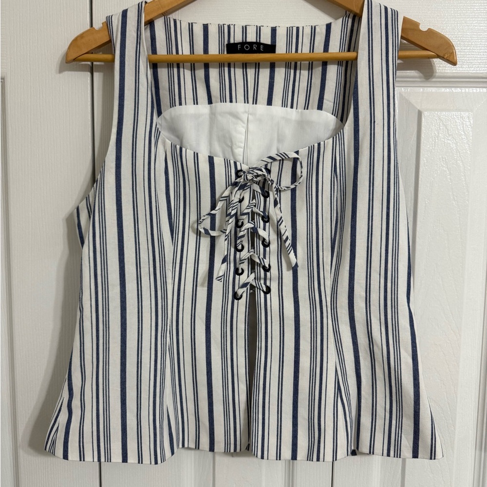 FORE stripe lace up tank top